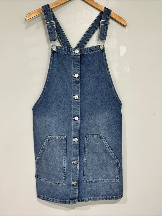 &Denim Denim - Classic Blue Denim Button-Front Overall Jumper Dress